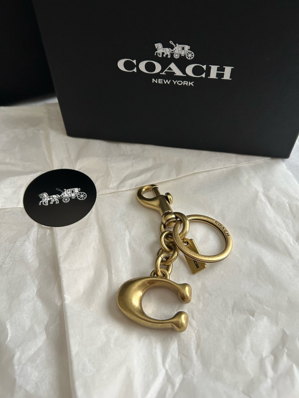 Coach Gold-Tone Brass C Charm Key Holder Charm- Includes Coach Gift Box - Picture 3 of 17